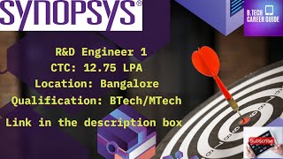 Synopsys Hiring  RampD Engineer 1  CTC 1275 LPA  How to Apply  Roles and Responsibility [upl. by Nevaeh520]