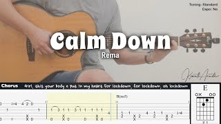 Calm Down  Rema  Fingerstyle Guitar  TAB  Chords  Lyrics [upl. by Zorana]