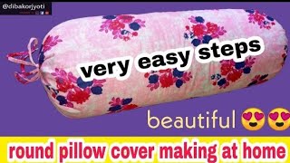 how to make round pillow cover at home  round pillow cover cutting and stitching  easy design [upl. by Brynne]