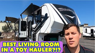 Huge Toy Hauler Fifth Wheel  14 Garage  2024 Grand Design Momentum MClass 395MS [upl. by Hanshaw574]