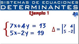 Sistemas de ecuaciones lineales 2x2  Determinantes  Método de Cramer  Ejemplo 1 [upl. by Bough286]