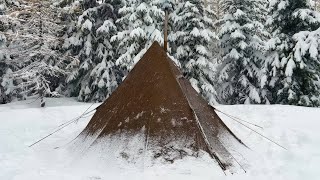 Hot Tent Winter Camping In Deep Snow [upl. by Arriek468]