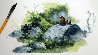 손이 가는데로 그려보기불투명수채화watercolor paintinglandscapewatercolor illust [upl. by Nolyaw]