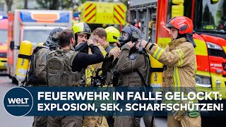 RATINGEN SEKEINSATZ SCHARFSCHÜTZEN EXPLOSION  Feuerwehr in Falle gelockt  Aktuelle Lage [upl. by Itsa]