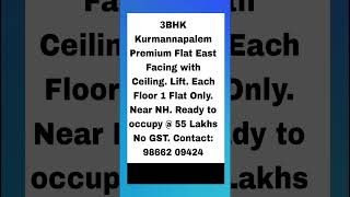 98662 09424  55 Lakhs  3BHK PREMIUM Flat for Sale  Each Floor 1 Flat Only  Kurmannapalem [upl. by Atiuqrehs]