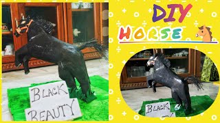 How to make a HORSE 🐎 with cardboard  Easy way of making at home Black Beauty 🖤 waste recycling [upl. by Nodarb]