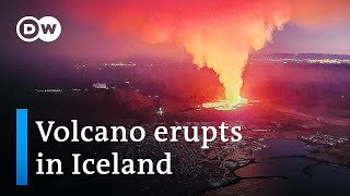 Volcano eruption in Iceland threatens nearby Grindavik  DW News [upl. by Gilson94]