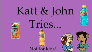 Katt and John Tries MTN Dew Infinite Swirl Baja Laguna Lemonade and Doritos Baja Fiery Mango [upl. by Cinelli]