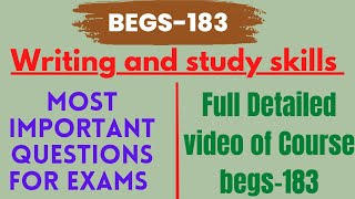 Begs183Writing and study skillsMost Important questionsDec2022 Exams study ignou youtube [upl. by Shiller]