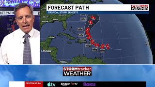 Tropical Storm Ernesto is tracking towards the northeast Caribbean Sea [upl. by Burleigh]