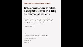 Role of mesoporous silica nanoparticles for the drug delivery applications  RTCLTV [upl. by Andrel483]