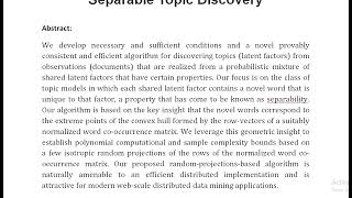 A Provably Efficient Algorithm for Separable Topic Discovery [upl. by Branca]