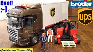 Toy TRUCKS Bruder UPS Truck UPS Cargo Truck Toy Unboxing SemiHauler Truck Playtime [upl. by Meldon389]