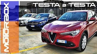 Alfa Stelvio vs Mercedes GLC Coupé vs BMW X4  Tutti contro il Biscione [upl. by Inttirb]