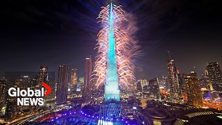 New Years 2024 Dubai puts on dazzling fireworks show from iconic Burj Khalifa [upl. by Eittol]