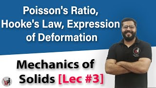 Poissons Ratio Hookes Law Expression of Deformation  Mechanics of Solid in Hindi [upl. by Ardnosal]