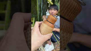 Handwoven bamboo silk fullcover thermos cup bamboo craft bamboohandcraft diycrafts diy [upl. by Twum600]