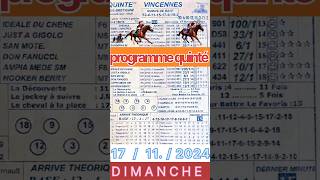 Programme quinté analyse et pronostics DIMANCHE VINCENNES17112024 [upl. by Thorndike]