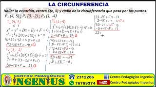 ECUACIÓN DE LA CIRCUNFERENCIA CUANDO PASA POR TRES PUNTOS [upl. by Einrae172]