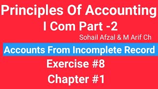 I com 2Chap1 Exe8 Principles of Accounting Sohail Afzal Book Accounts from incomplete Record [upl. by Primaveria383]