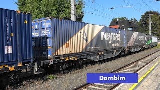 Dornbirn Zugbegegnung vor Frachtbahn dem🚂🟦🟦🟦blauen Containerzug mit ELL Vectron [upl. by Noma]