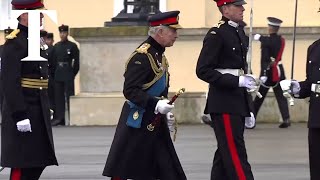 King Charles inspects Sovereigns Parade in Sandhurst [upl. by Thom]