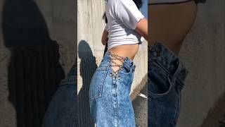 Upcycling jeans with chains amp grommets DIY [upl. by Ailic]