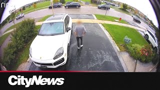 Woman steals Porsche from driveway runs man over in Mississauga [upl. by Ahsinuq980]