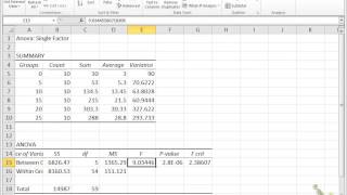 ANOVA in excel [upl. by Nebe]