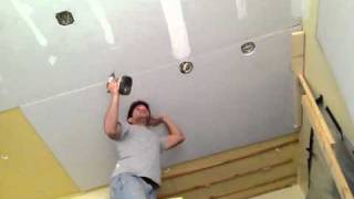 Hanging drywall on a ceiling SOLO [upl. by Siul64]