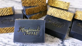 金粉蕾絲皂DIY  lace impression handmade soap amp how to stamp with gold mica  手工皂 [upl. by Annawoj]