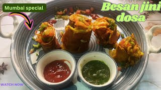 Besan Jini Dosaबेसन डोसाstreetfoodinstantfusiondosalunchrecipemumbaifood [upl. by Brackett]