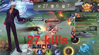 27 KILLS ENEMY JUST 1 HIT🔥🔥🤯🤯🤯  mobilelegends codekitt solo gusion [upl. by Schofield]