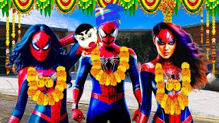 FranklinShinchan celebrates SpiderMan marriage with all avengers In GTA 5 Telugu  HaNtHaKuDu [upl. by Aralk]