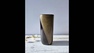 Hjordis Oldfors for Upsala Ekeby 1955 Diagonal Series Olive and Umber Modernist Sculptural Vase [upl. by Ineslta]