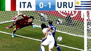 ItaliaUruguay 01 il gol di Godin beffa Buffon ai Mondiali Brasile 2014 [upl. by Merill]