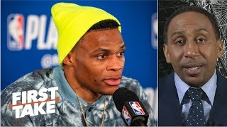 Russell Westbrooks behavior at press conferences is uncalled for  Stephen A  First Take [upl. by Haramat]