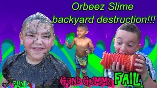 ORBEEZ SLIME BACKYARD DESTRUCTION  GIANT GUMMY FAIL FAMILY VLOG [upl. by Steffin108]