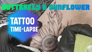 Custom Tattoo Timelapse  sunflower 🌻 amp butterfly 🦋 Tattoo process [upl. by Belsky]