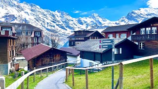 WALKING TOUR IN MÜRREN LAUTERBRUNNEN SWITZERLAND 4K  BEAUTIFUL SWISS VILLAGE RELAXING [upl. by Yllaw]