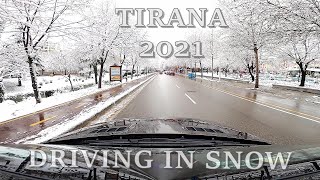 🚘 Snow In Tirana 2021  🇦🇱 Albania MTravelVlog [upl. by Pedaias]