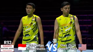 Fajar AlfianRian Ardianto vs Chen Zhi YiPresley Smith II R32 Kumamoto Masters 2024 [upl. by Levitus]