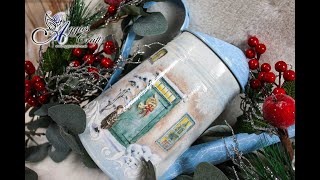 Decoupage tutorial  CHRISTMAS WATERING CAN  DIY [upl. by Varick843]