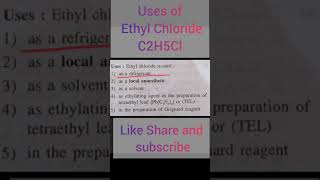 Uses of Ethyl Chlorideइथाइल क्लोराइड के उपयोगalkylhalide neetmost important chemistrytopic12th [upl. by Adolpho]