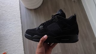 UNBOXING AFFORDABLE JORDAN 4 quotBLACK CATquot  ON FEET [upl. by Templeton]