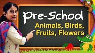 Pre School Learning For Kids  Animals Birds Animal Sounds Fruits Flowers Vegetables [upl. by Riada]