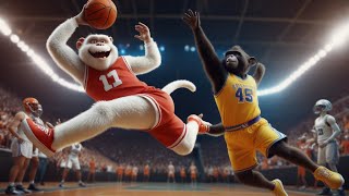 Monkey fighting for the basketball dream ✨🏀funnyaistoriesfunnystoriesmrcocomonkeyaiimages [upl. by Eenot]