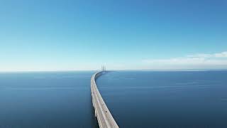 Oresund Bridge Aerialdrone view of Oresund bridge between Malmo Sweden and Copenhagen Denmark [upl. by Ahsile582]