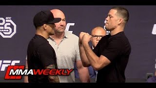 Nate Diaz No Shows FaceOff Then Has Staredown with Dustin Poirier UFC 25th Anniversary [upl. by Ellicul961]