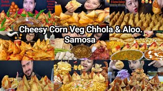 Mukbanger Eating Cheessyy Corn Samosa Veg Samosa Aloo Samosa Chhola Samosa etc Eating Show [upl. by Muncey]